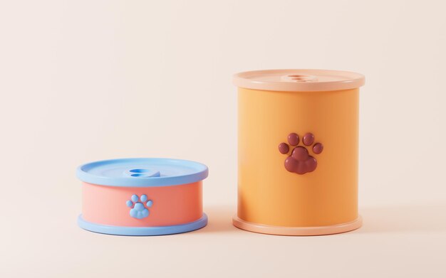 Alimentación enlatada para mascotas de dibujos animados Alimentación para mascitas de comida húmeda Rendering 3D