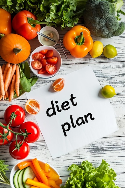 Alimentación saludable y planificación de la dieta Concepto de pérdida de peso Cuaderno con frase Plan de dieta