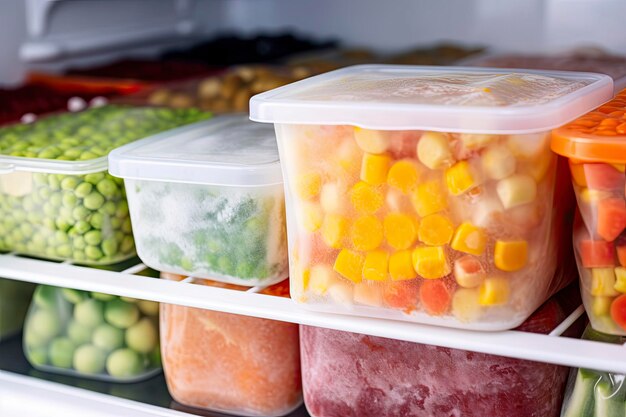 Alimentos congelados en el congelador Vegetales congelados