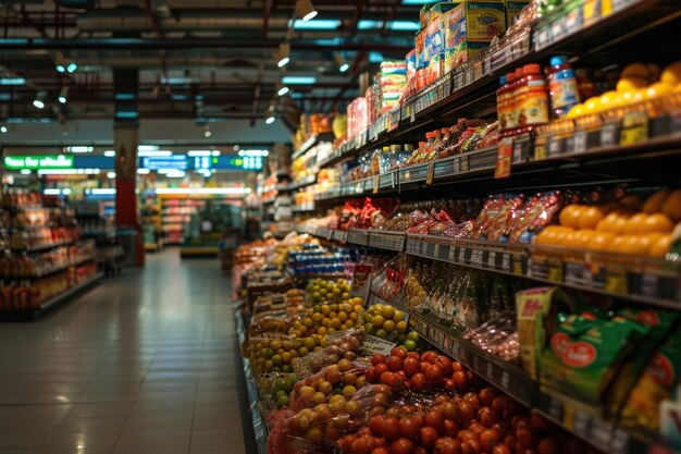 Alimentos congelados en los estantes de un supermercado