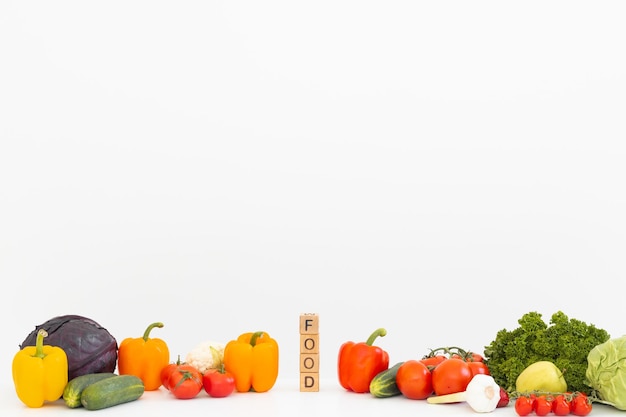 Alimentos de fundo coleção de frutas e legumes frutas vegetais alimentação saudável dieta