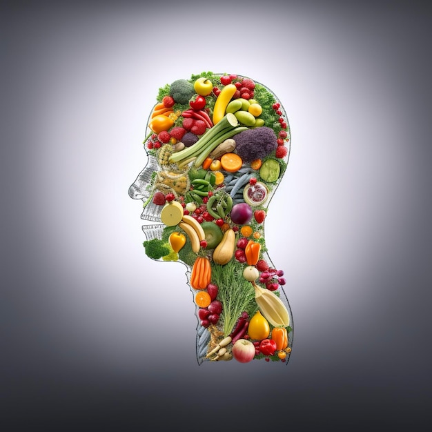 Alimentos frescos na nutrição do corpo humano para a IA generativa humana