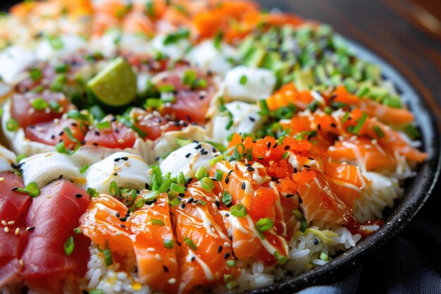 Foto alimentos híbridos de sushi y pizza