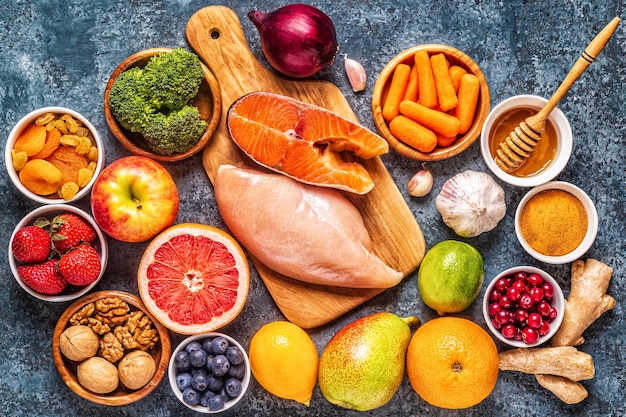 Alimentos para mantener los pulmones sanos, vista superior.