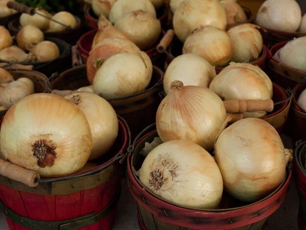 Alimentos orgánicos frescos en el mercado de agricultores local. Los mercados de agricultores son una forma tradicional de vender productos agrícolas.