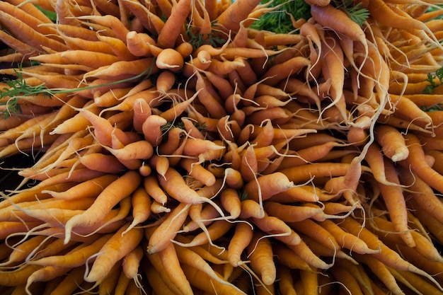 Alimentos orgânicos frescos no mercado dos fazendeiros locais. Os mercados de agricultores são uma forma tradicional de venda de produtos agrícolas.