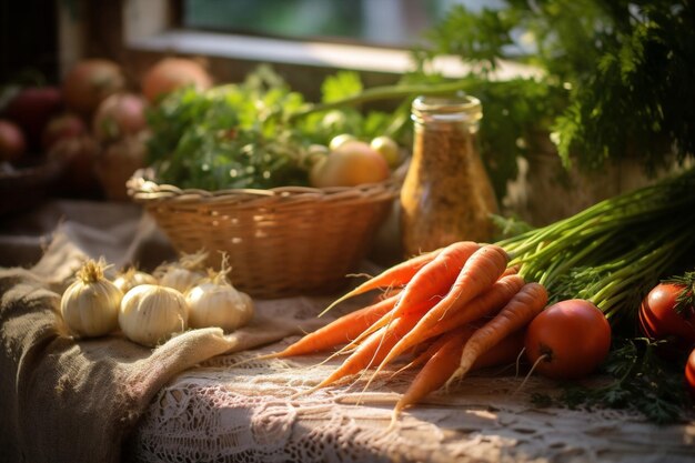 Alimentos orgánicos saludables ensalada de verduras rústica vitaminas crudas comer zanahorias frescas