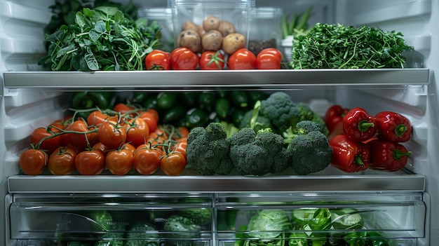 Foto alimentos que precisam ser limpos de uma geladeira aberta vegetais estragados e refeições expiradas