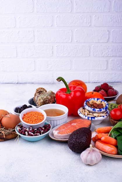 Foto alimentos ricos em colágeno. produtos saudáveis