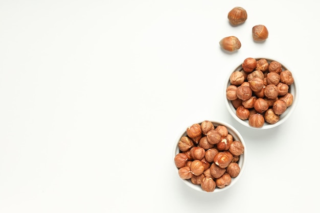 Alimentos saludables y concepto de nutrición saludable nueces avellana