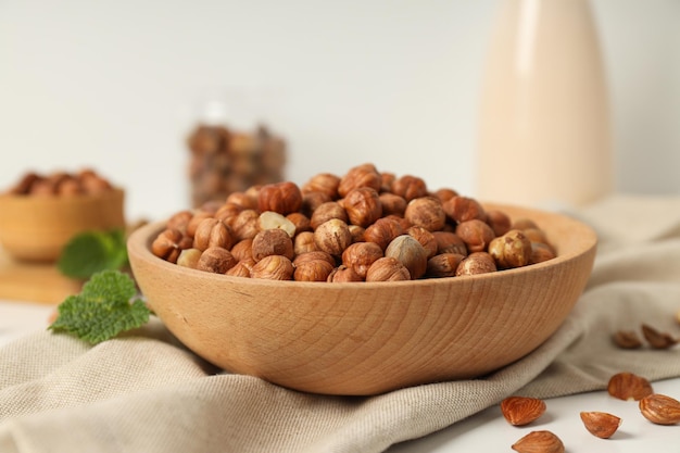 Alimentos saludables y concepto de nutrición saludable nueces avellana