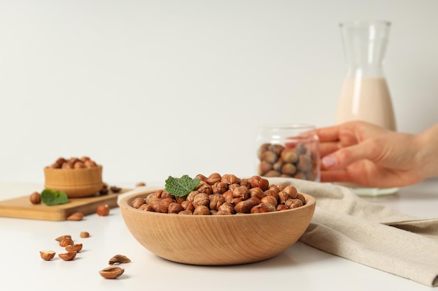 Alimentos saludables y concepto de nutrición saludable nueces avellana