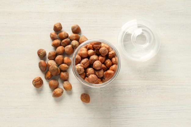 Alimentos saludables y concepto de nutrición saludable nueces avellana