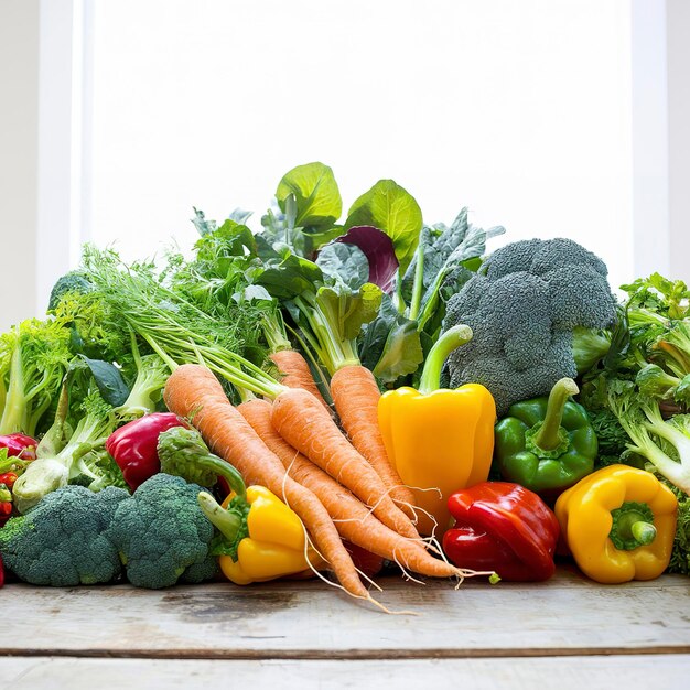 Alimentos saludables y espacio de copia verduras frescas orgánicas sobre un fondo de madera