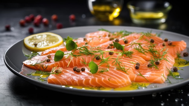 alimentos saludables ketogénicos sushi crudo salmón fresco con limón y aceite de oliva
