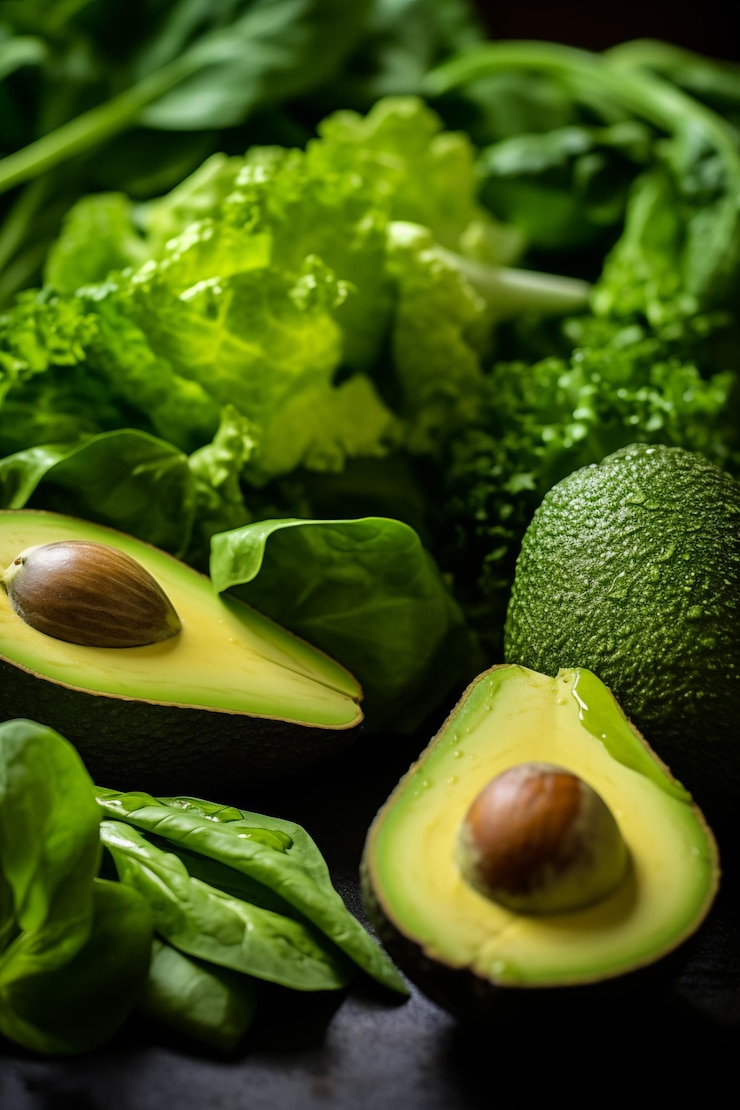 Foto alimentos saudáveis e nutrição salada verde espinafre espárragos abacate maçãs verdes dieta de desintoxicação ceto