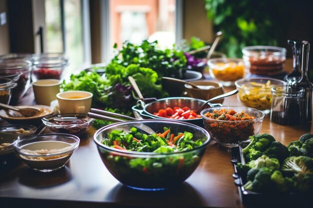 alimentos saudáveis estão na mesa na cozinha