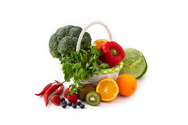 Alimentos saudáveis, frutas e vegetais isolados