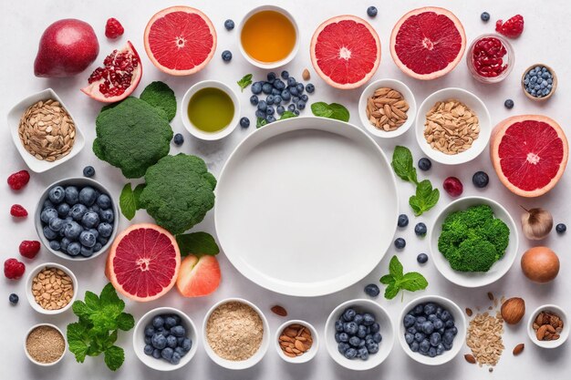 Alimentos saudáveis seleção de alimentação limpa Vegetais frutas nozes bagas e cogumelos salsa especiarias