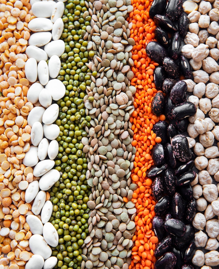 Foto alimentos de superficie natural elaborados con diferentes legumbres