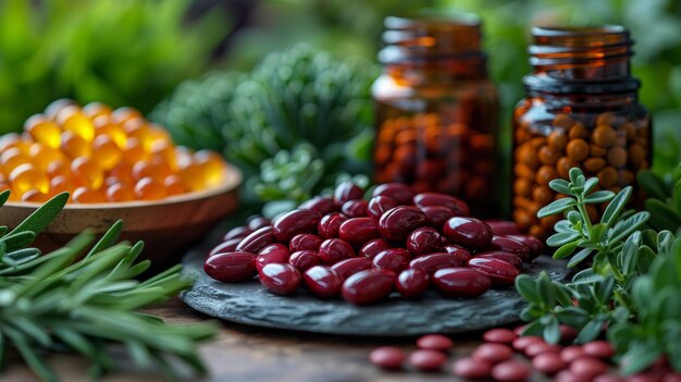 Alimentos variados espalhados em uma mesa IA geradora