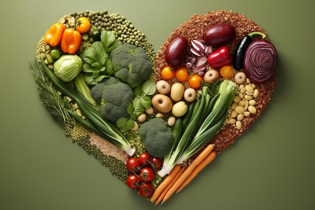 Alimentos vegetarianos en forma de corazón