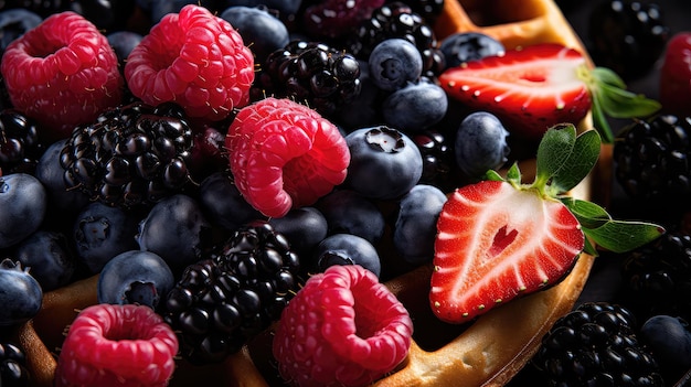 Alimentos para waffles de frutas con jarabe