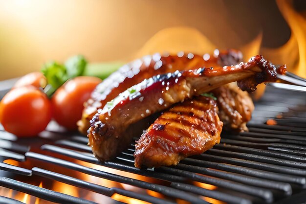 Alitas de pollo asadas a la brasa con verduras asadas en salsa barbacoa con pimienta