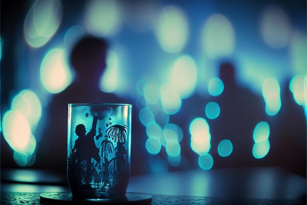 Alkoholgetränke Silhouetten von tanzenden Menschen im Hintergrund, die von KI generiert wurden