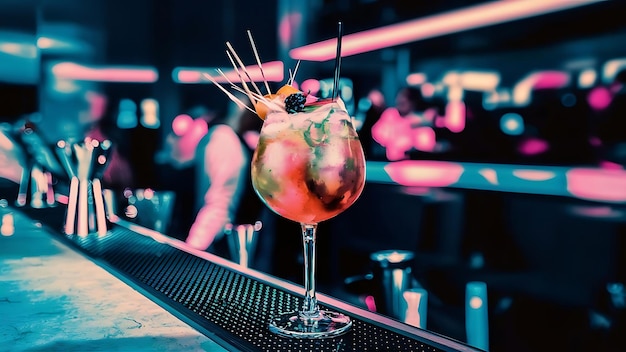 Foto alkoholische cocktailgetränke an der bar in einem nachtclub mit selektivem fokus