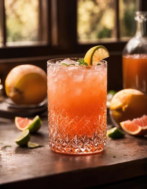 Alkoholischer Cocktail mit Grapefruit und Eis Selektiver Fokus ai generativ