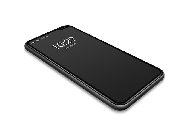 All-Bildschirm schwarzes Smartphonemodell lokalisiert auf Weiß.