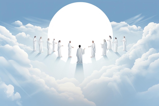 All Saints' Memorial Day Figuren von betenden Heiligen in einem hellen Raum wolken geistiges Licht