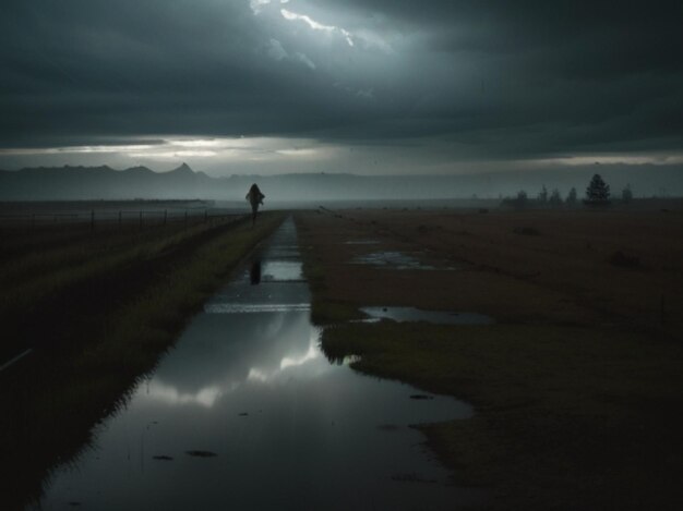 Foto allein in der regenszene