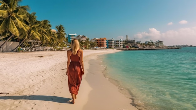 Alleinreisende Frau genießt den leeren Strand