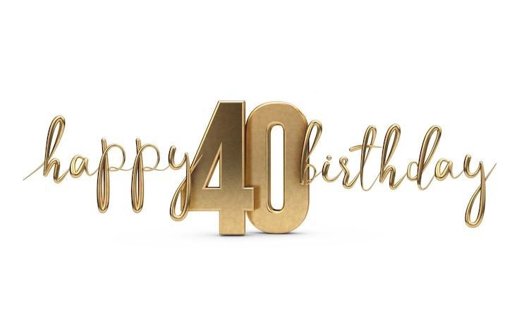 Foto alles gute zum 40. geburtstag mit goldenem grußhintergrund 3d-rendering