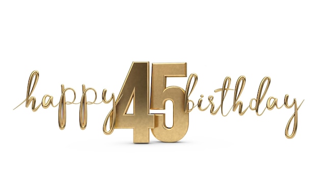 Alles Gute zum 45. Geburtstag mit goldenem Grußhintergrund 3D-Rendering