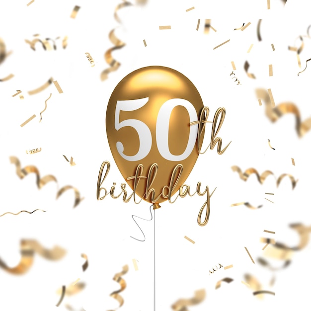 Alles Gute zum 50. Geburtstag mit Goldballon-Grußhintergrund 3D-Rendering