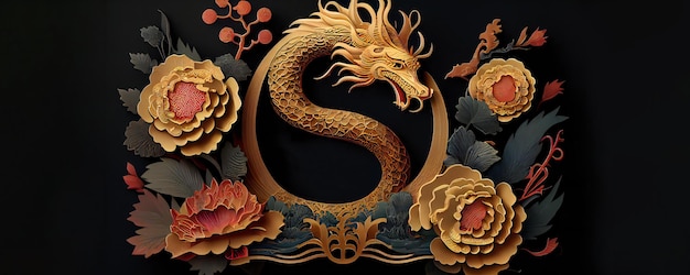 Alles Gute zum chinesischen Neujahr des Zodiac-Zeichens des goldenen Drachen Generative ai