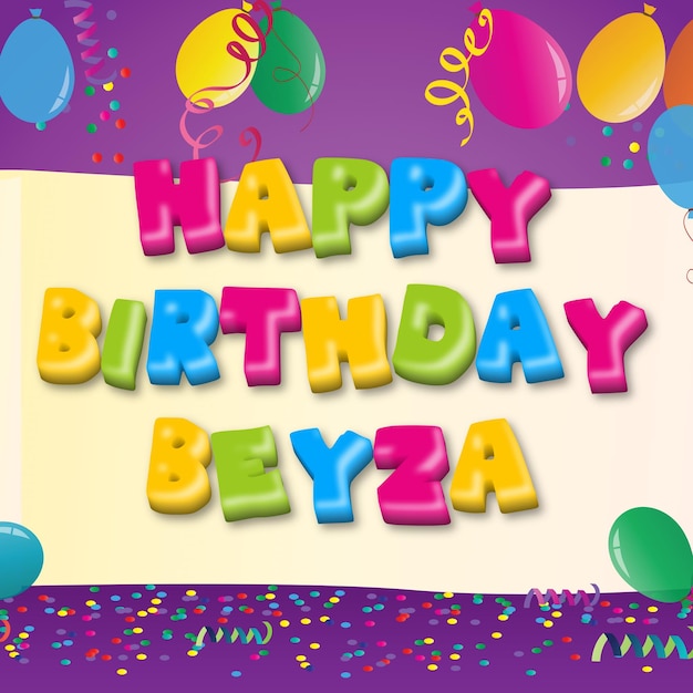 Alles Gute zum Geburtstag Beyza Gold Konfetti Niedliche Ballonkarte Fototexteffekt