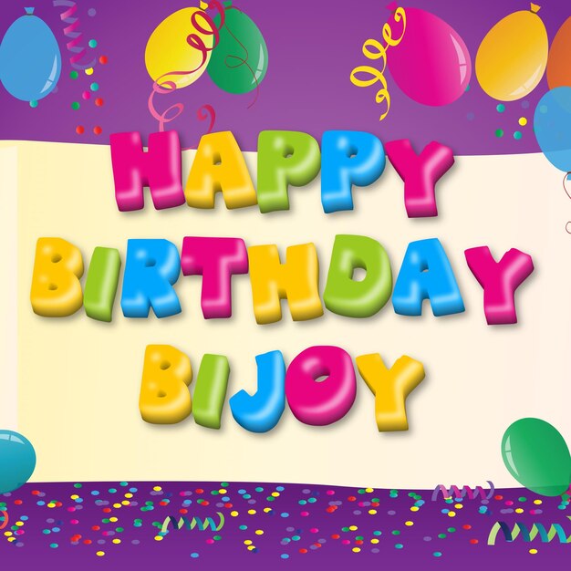 Alles Gute zum Geburtstag Bijoy Gold Konfetti Cute Ballon Karte Foto Text Effekt