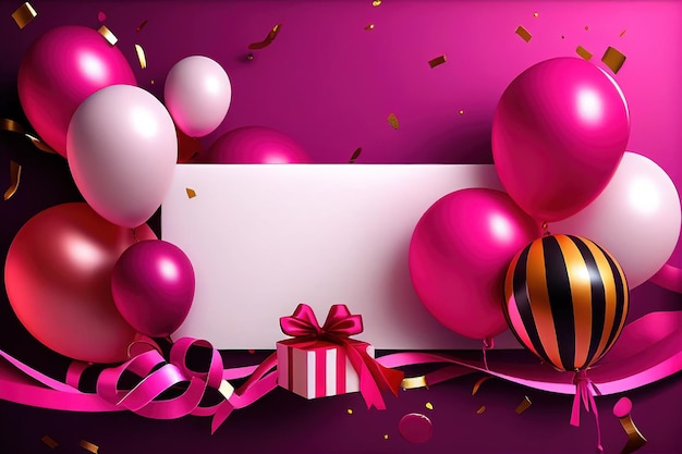 Alles Gute zum Geburtstag Hintergrund mit Luftballons, einer Geschenkbox und Konfetti.