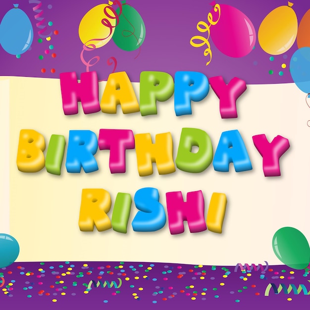 Alles Gute zum Geburtstag Rishi Gold Confetti Schöne Ballonkarte Foto-Text-Effekt
