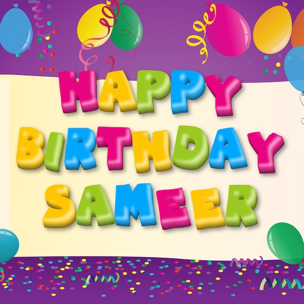 Alles Gute zum Geburtstag Sameer Gold Confetti Schöne Ballonkarte Foto-Text-Effekt