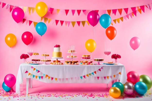 Alles Gute zum Geburtstagskuchen, Luftballons, Kerzen und Konfetti