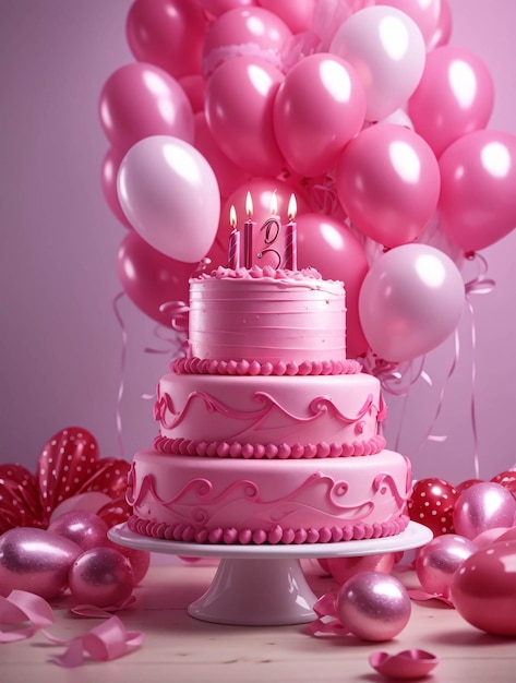 Alles Gute zum Geburtstagskuchenparty mit Kerzen, Luftballons, buntem Konfetti