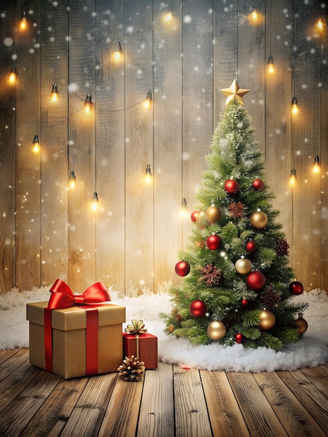 Alles Gute zum Weihnachten Ästhetischer Hintergrund mit Geschenkkiste und Weißem Schnee