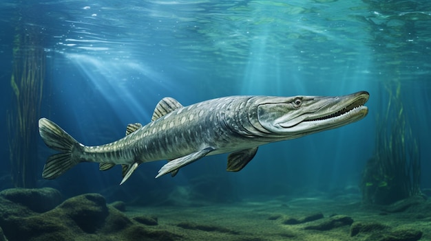 Alligator Gar-Fisch schwimmt in Süßwasser Bild von AI Generated Image