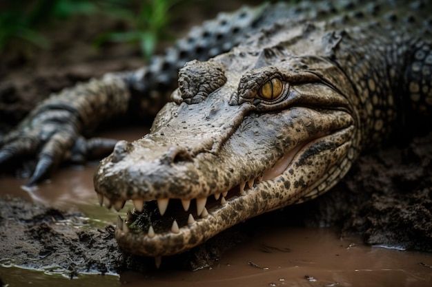 Alligator mit schlammiger Schnauze