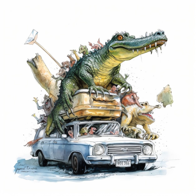 Alligators_nesting_in_a_car_by_Ralph_Steadman_Signa (en inglés)